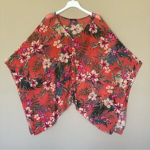 Women 1X Tropical Cover Up Kimono Swim Top Beach Hawaiian Resort Cha Cha Vente